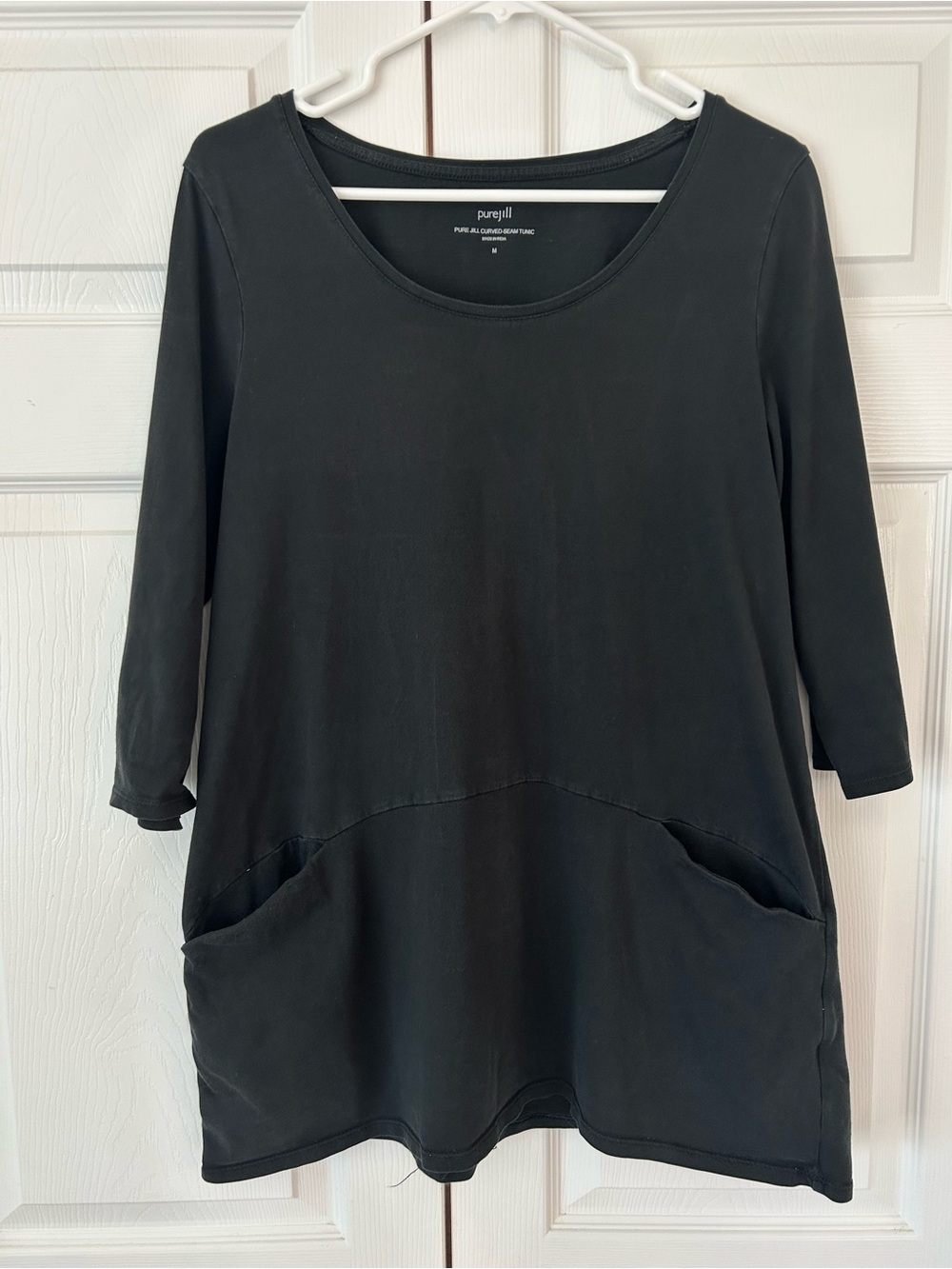 NWOT J.Jill Purejill Women’s Black Curved Seam Pima Tunic Blouse Shirt Size M